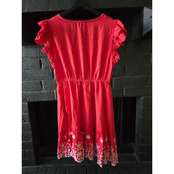 Solitaire Eyelet Floral design Ruffle sleeved mini dress womens size Medium - Picture 2 of 6